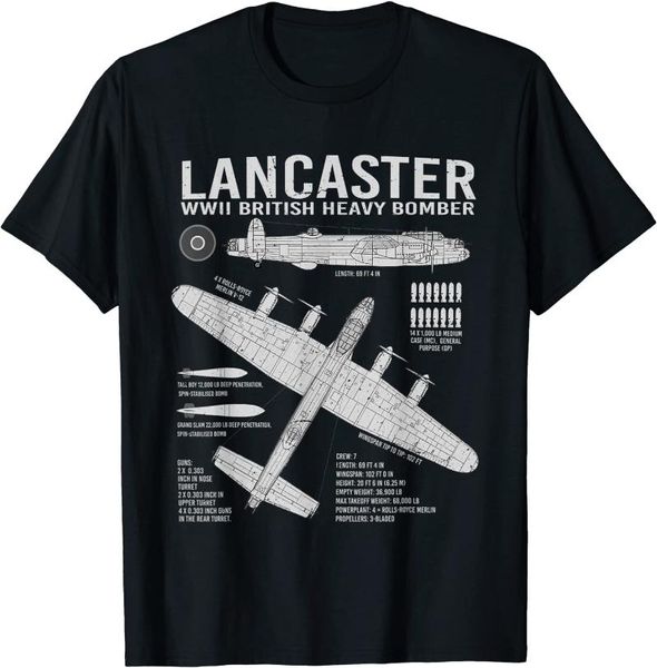 Мужские футболки RAF Lancaster Bomber Британский самолет самолета Blueprint Футболка с коротки