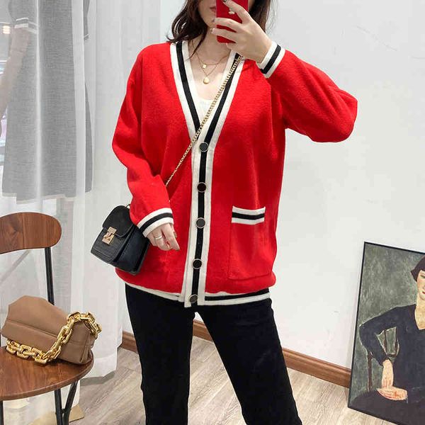 

women's sweaters fadan s family autumn and winter celebrities temperament coat small stripe edge knitted cardigan women's bright r, White;black