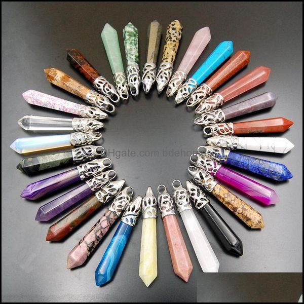 

pendant necklaces natural stone pendants hexagonal column crystal pink purple fine jewelry heal bdehome dhohs, Silver