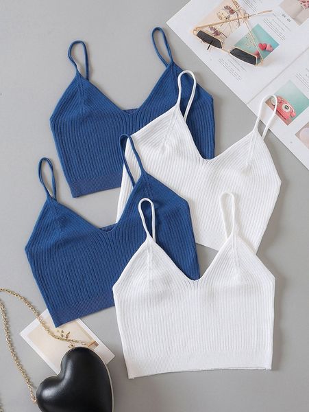 

4pcs solid crop knit g4ri#, White;black