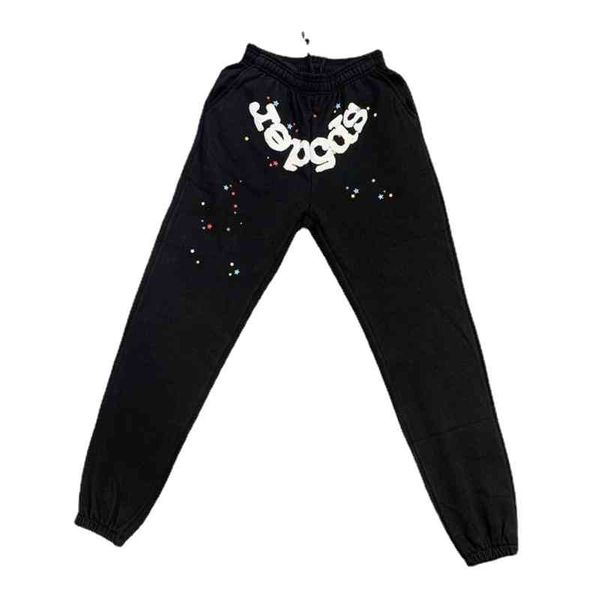 

22ss character foam print100% cotton sp5der pants men women fashion four seasons genshin 555555 sweatpants, Black
