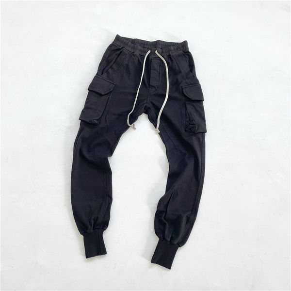 

black cotton cargo pants drawstring sweatpants skinny fit trousers streetwear