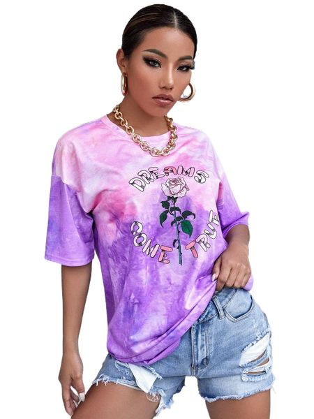 

letter floral graphic tie dye tee o9oz#, White