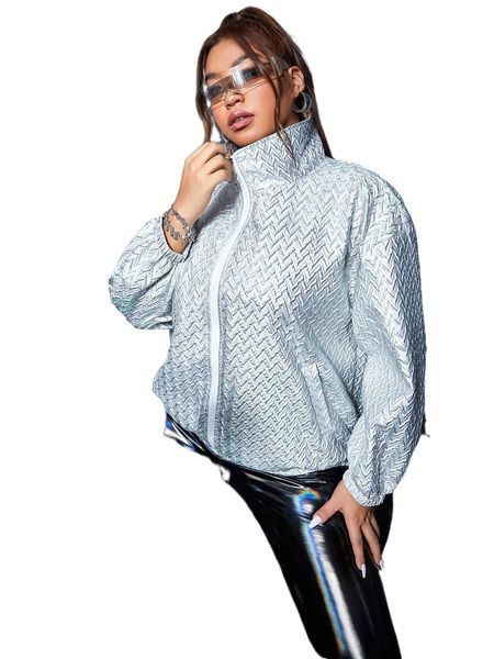 

plus textured drop shoulder jacket n4mr#, Black