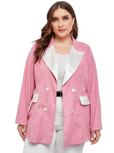 

plus contrast collar double breasted blazer d0hd#, Black