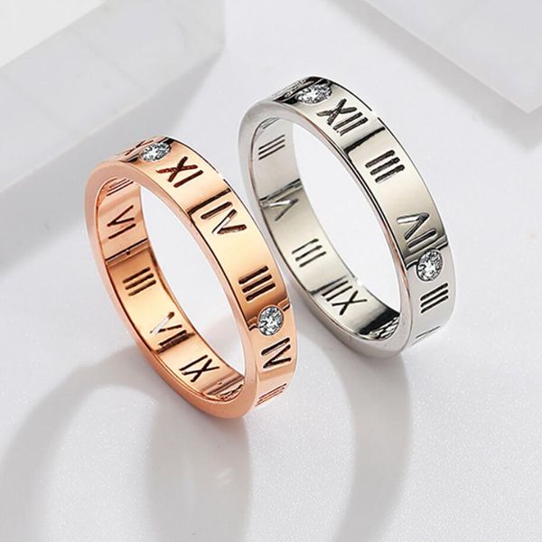 Anéis de aço de titânio minimalistas Lucky Roman Numbers Rings Crystals CZ CRISTRAS SHINESTONE AMAR TENDERY AMAR JOELS DE CASAL