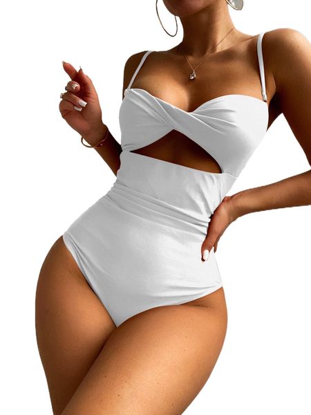 

twist front cut out one piece swimsuit 63yp#, White;black