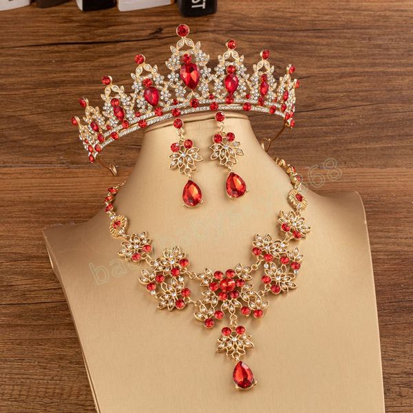 

luxury crystal beads costume jewelry sets floral rhinestone choker necklace earrings tiaras wedding hair accessories jewelry set, Slivery;white
