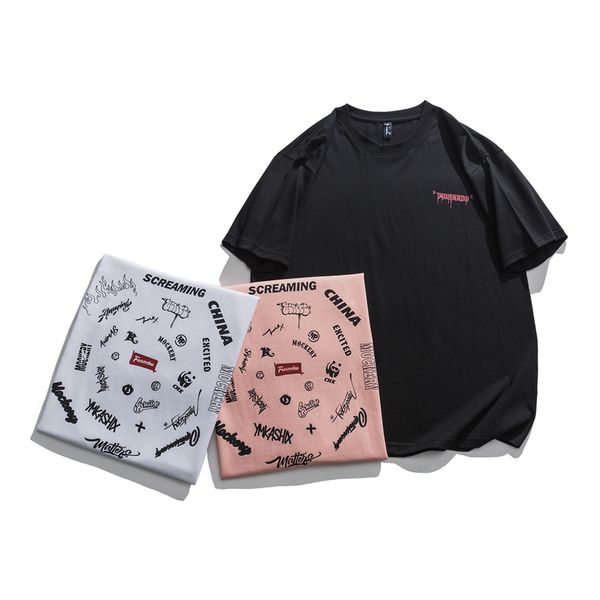 

22ss fuseeho trend letter printed tee simple loose summer solid short sleeve casual fashion breathable men women couples high street t-shirt, White;black