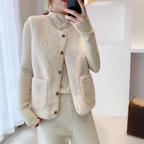 Giacche da donna Caffè Lana di agnello Pelliccia Gilet di peluche Donna Senza maniche Piumino Top Casual Capispalla corto Gilet Parka Giacca Cappotti di stoffa