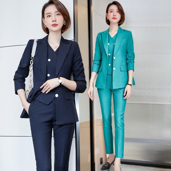 

two piece dress spring long sleeve business suit women's fashion pants suitolformal wear temperament slim-fitting work clothes, White