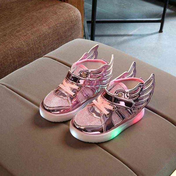 

luminous sneakers children shoes for boys girls led shoes kids sport flashing lights glowing glitter casual wing flat boots l220715, Black;red
