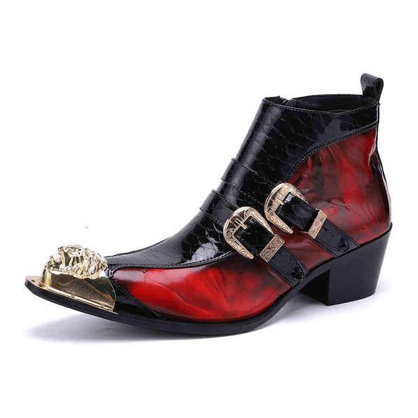 

boots british style handsome brand leather boots men's autumn and winter slope heel thick soled martin roman single, Black