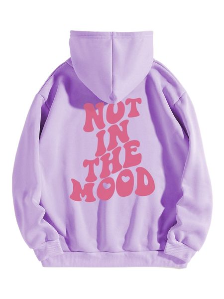 

slogan graphic drawstring thermal lined hoodie 38bk#, Black