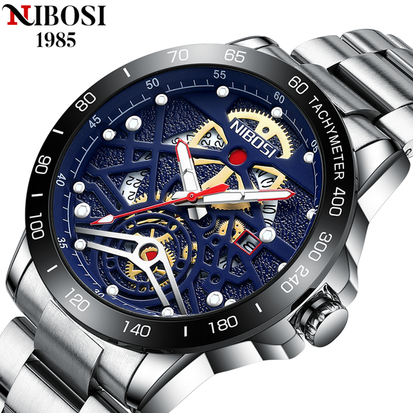 

nibosi mens watches 2021 brand luxury waterproof luminous sport wristwatch quartz men watch automatic date relogio masculino, Silver
