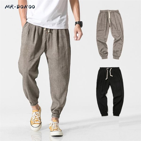 

mrdonoo cotton linen casual harem pants men jogger pants men fitness trousers male chinese traditional style harajuku k29 201126, Black