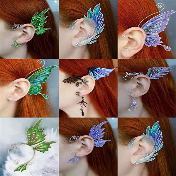 

european and american fashion non-pierced ear cuff ladies rainbow butterfly fish dragon fashion jewelry single left earring ab822, Silver