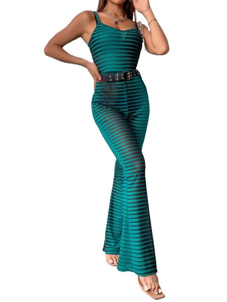 

allover geo print bootcut leg cami jumpsuit without belt e0ep#, Black;white