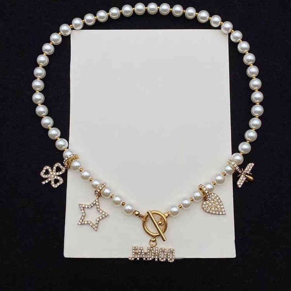 

design jewel pearl necklace simple star clover love dragonfly jewelry, Black