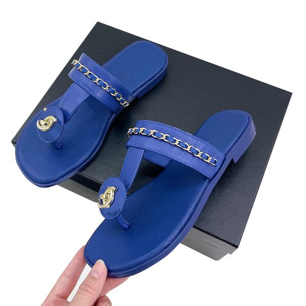 Designer Donna Per Pantofole Scarpa da spiaggia in vera pelle Infradito classico Pelle di pecora Scarpe casual Scivoli da donna Muli di lusso Mocassini Slingbacks per la festa Blu