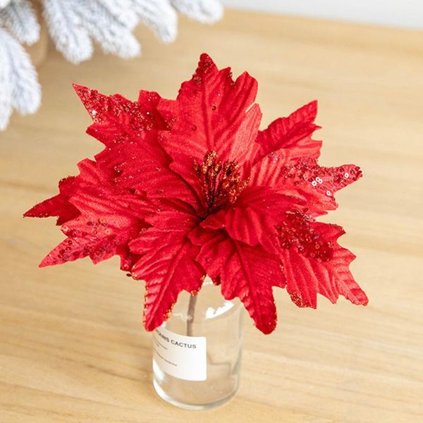 Ghirlande di fiori decorativi Grande 25 cm Velluto Natale Polvere d'oro artificiale per la decorazione della vetrina del centro commerciale domestico Fiore finto Decorativo