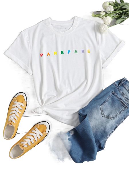 

letter graphic crew neck tee j109#, White