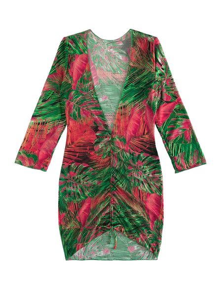

tropical print drawstring cover up p23y#, White;black