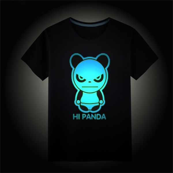 

100% cotton children summer boys girls t-shirts kids hip hop neon print night light punk tees noctilucence luminous t-shirt 220705, White;black