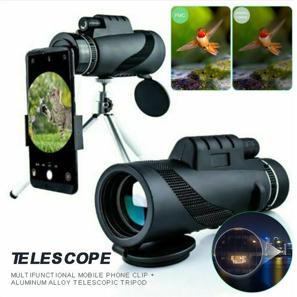40x60 HD Zoom Tripod Telescópio monocular portátil Campo de acampamento clipe Bak4 Prism 3500m/20000m Campo de visão de longa distância
