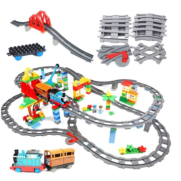 Строительные блоки большого размера совместимые с наборами поездов DIY Железнодорожные дорожки сборка интерактивных образовательных кирпичных игрушек для детей подарок 220715