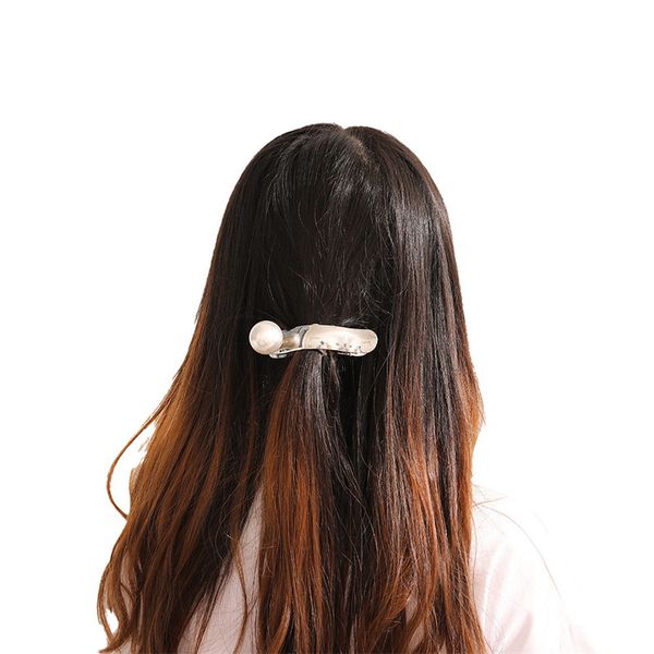 

length 9.5 cm large pearl alloy duck clip barrettes women lady geometric scrunchies hair clips european shower ponytail headdress hairpins a, Golden;silver