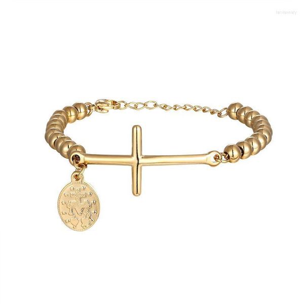 Bracelets de charme contas clássicas e pulseira de penduramento cruzado aço inoxidável cor de ouro judeu mulher ladolesalecharm Lars22