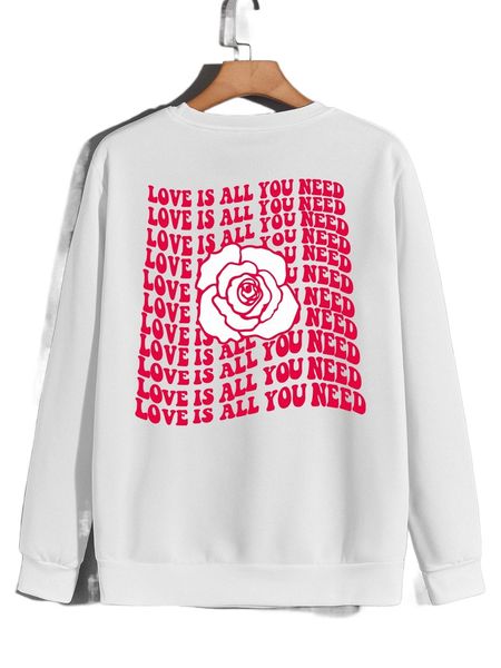 

men floral & slogan graphic thermal sweatshirt 14ah#, Black
