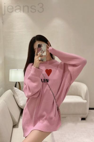 

women's knits & tees designer pink aging round neck pullover sweater medium long love letter embroidery sweater women's autumn and, White