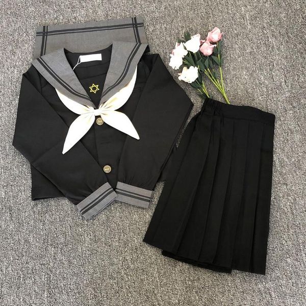 Set di abbigliamento Abiti scolastici Large-Size S-5XL Anime Form College Middle High Girls Nero Jk Uniforme con cravatta Gonna a pieghe Abito da marinaioClothi