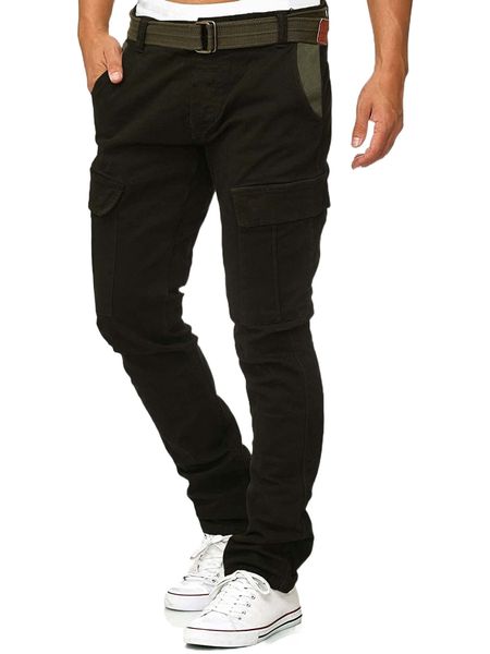 

men flap pocket utility pants without belt m6t5#, Black