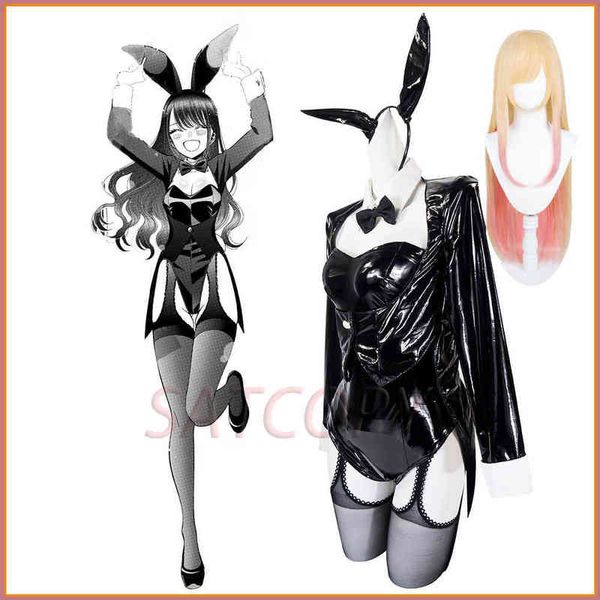 Anime My Dress Up Darling Cosplay Marin Kitagawa Costumi Bunny Girl Uniformi da donna Parrucca Set completo Halloween220505