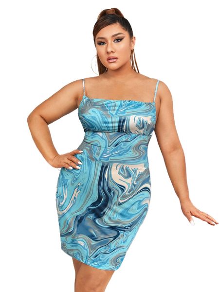 

x glitzy plus marble print lace up backless slip dress q0v8#, Black