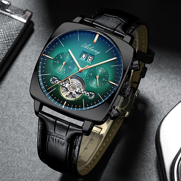 

ailang watch men s automatic mechanical waterproof black technology luminous fashion 220621, Slivery;brown