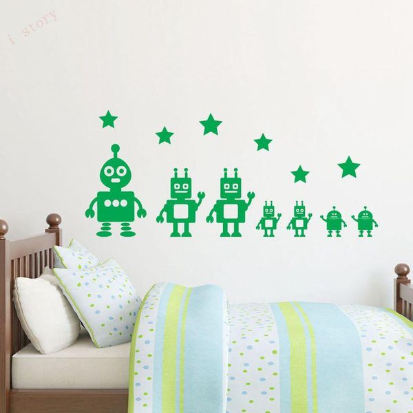 Adesivi murali Robot giocattolo e stelle Adesivo vinilico Decalcomanie carine per adesivi per la decorazione della camera da letto per bambini / ragazzi Wall