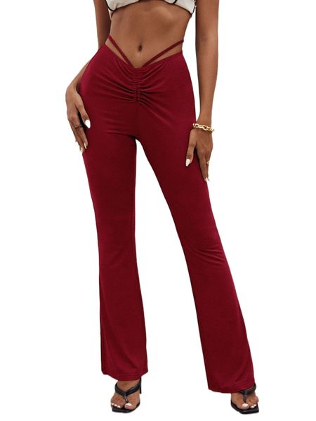 

tie back ruched detail flare leg pants h1ju#, Black;white