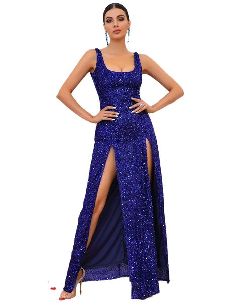 

love&lemonade zip back split thigh sequin dress v9co#, Black;gray