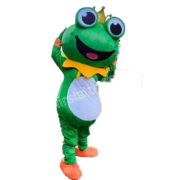 Leistung Froschkönig Maskottchen Kostüm Halloween Weihnachten Cartoon Charakter Outfits Anzug Werbebroschüren Kleidung