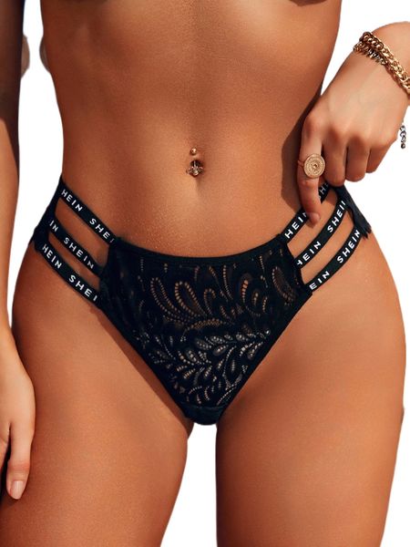 

letter tape cut-out lace panty i2lu#, Black;red