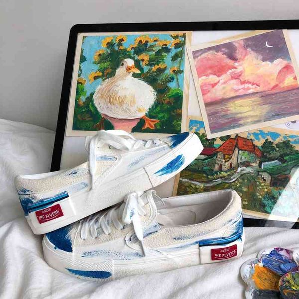 

classic versatile low girl white shoes autumn cute graffiti canvas, Black