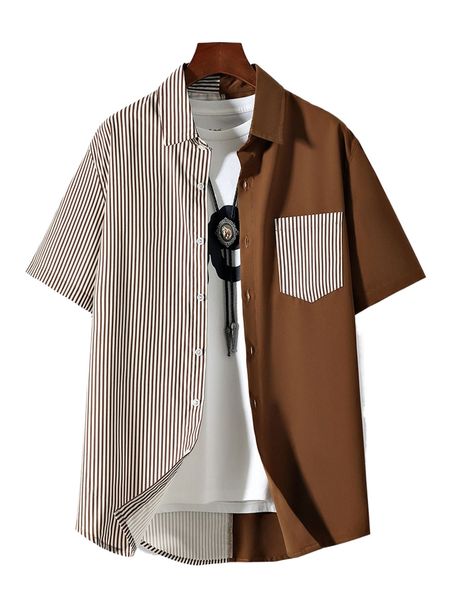 

men striped patched pocket shirt without tee d8xr#, White;black