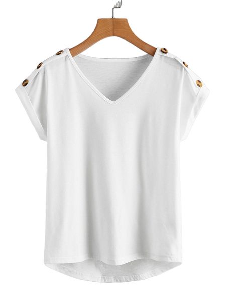 

plus button detail v-neck tee a15x#, Black