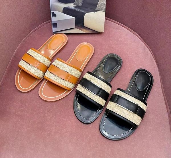 

slippers luxury women weave vamp designer brand letter flat bottom outdoor waterproof anti skid fashion women elegant sandals, Black