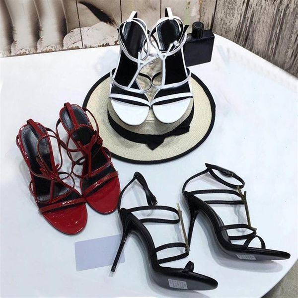 

designer women sandals party fashion rivet dance shoe new heels super 10cm lady wedding metal belt buckle high heel woman sho228w, Black