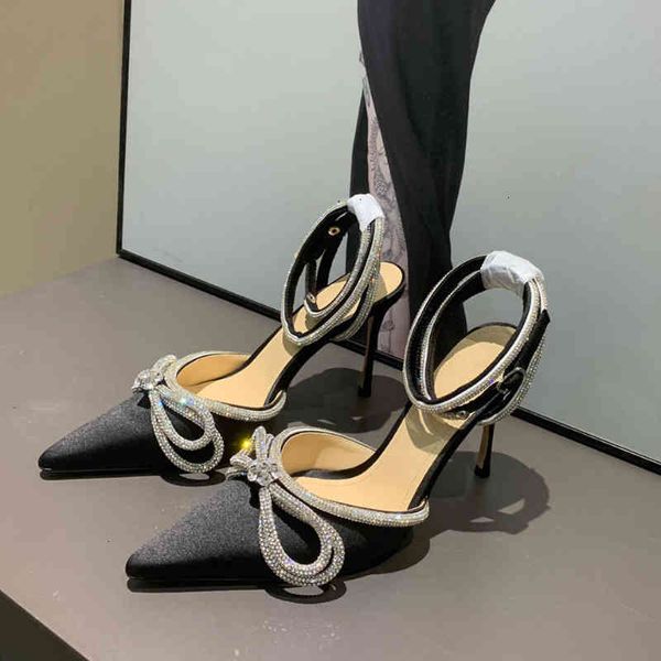 

dress shoes bow mach satin pumps crystal embellished wedding shoes evening stiletto heels women heeled luxury designers ankle strap 4q40, Black